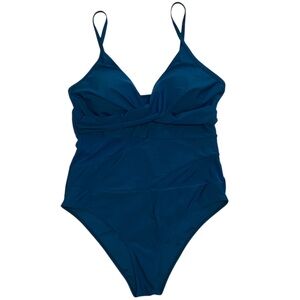 Teal Blue One Piece Swimsuit with Mesh Accents